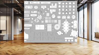 Set of linear icons. Interior top view. Vector Illustration. Floor plan icons set for design interior and architectural project Wall mural