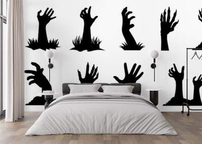 Set of silhouettes of dead man s hands. Wall mural