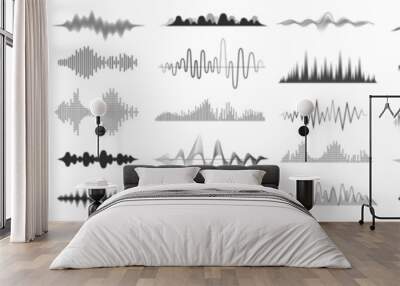 Set of waving, sound, vibration and pulsing lines. Graphic design elements for music app.Vector illustration. Wall mural