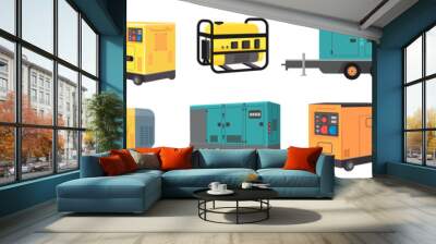 Stationary, industrial and portable diesel power generator set icon Wall mural