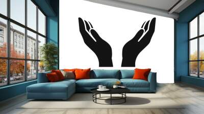 Vector protecting hands icon. Cupped hands Wall mural