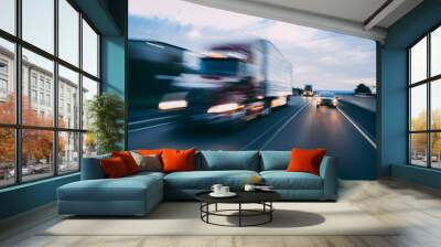 Big rig 18-wheeler semi-truck motion blur transportation concept Wall mural