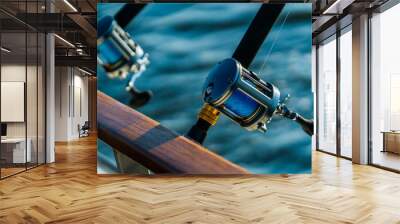 Fishing charter fishing gear on a boat on the ocean Wall mural