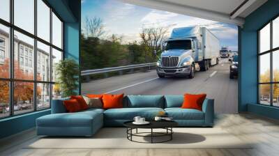 Semi 18-wheeler truck on highway Wall mural