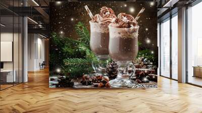 delicious hot chocolate with chocolate and whipped cream, decora Wall mural