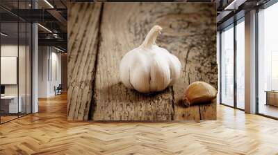 garlic on a wooden table Wall mural