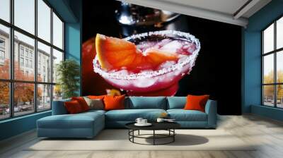 Grapefruit daiquiri with salt, metal shaker, black background, s Wall mural