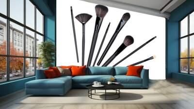 Black makeup brushes isolated on white background Wall mural