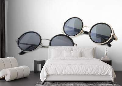 Black sunglasses isolated on a white background Wall mural