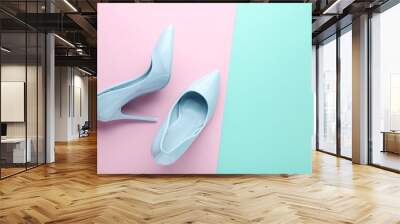 Blue high heel shoes on colorful background Wall mural