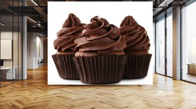 Chocolate cupcakes isolated on white background Wall mural