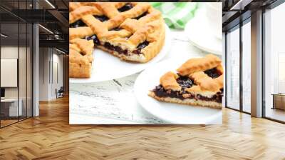 Homemade pie on white wooden background Wall mural