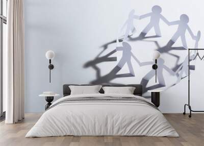 Paper chain people on white background Wall mural