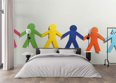 Paper people on the white background Wall mural