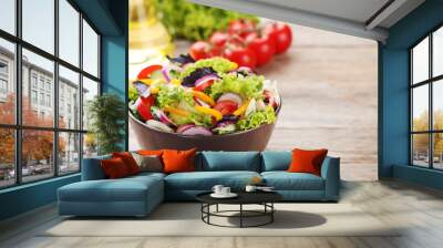 Vegetable salad in bowl on grey wooden table Wall mural