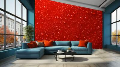 Water drops on red background Wall mural