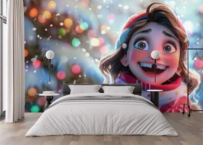 A joyful cartoon date with a big smile, wearing a festive scarf. Wall mural