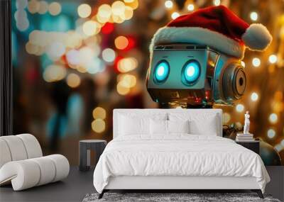 An artificial intelligence robot decorated with Christmas lights and festive elements, combining technology with holiday cheer Wall mural