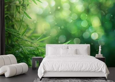 Blurred green bamboo forest background with bokeh, capturing the essence of tranquility and peace Wall mural