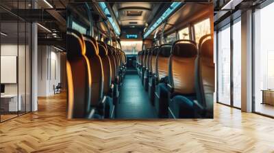 Clean, modern bus interior with well-designed seats, providing a comfortable and innovative public transportation experience. Wall mural