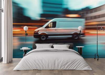 Delivery van in motion, blurred background emphasizing fast and efficient delivery. Wall mural