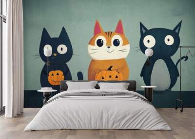 Illustrated Halloween costume ideas featuring a range of characters, from cute animals to spooky monsters, perfect for inspiration Wall mural