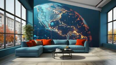 North America highlighted on an abstract globe, representing global connections and geographic focus. Wall mural