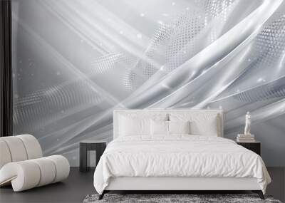 Sleek, modern abstract background with white and silver light patterns on a gray gradient backdrop, incorporating soft tech diagonal elements and metal textures. Wall mural