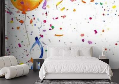 Colorful balloons and confetti create a festive atmosphere, perfect for celebrations and events, bringing joy to any occasion. Wall mural