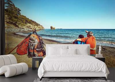 Traveling is a tourist route with a backpack. Wall mural