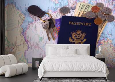 united states passport on map Wall mural