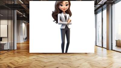 3D Cartoon businesswoman on transparent background. Generative AI Wall mural