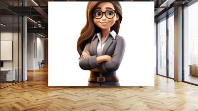 3D Cartoon businesswoman on transparent background. Generative AI Wall mural