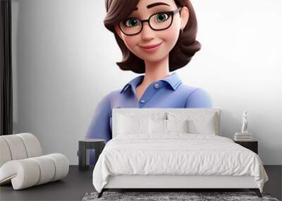 3D Cute cartoon female teacher character on transparent background. Generative AI Wall mural