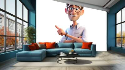 3D Cute cartoon male teacher character on transparent background. Generative AI Wall mural