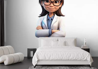 3D Happy cartoon female doctor. Cartoon doctor on transparent background. Generative AI Wall mural