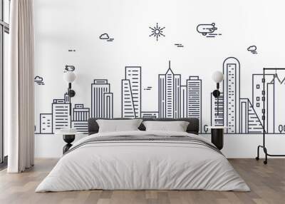 cityscape. modern flat line landscape vector. city landscape line art illustration with building, to Wall mural