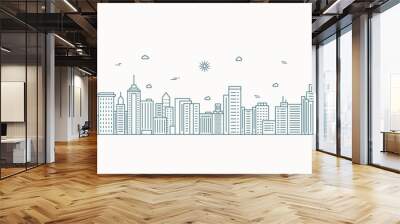 cityscape. modern flat line landscape vector. city landscape line art illustration with building, to Wall mural