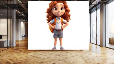 Cute cartoon girl student character on transparent background. Generative AI Wall mural