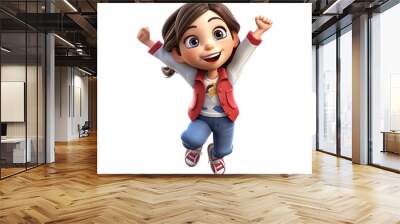 Cute cartoon girl student character on transparent background. Generative AI Wall mural