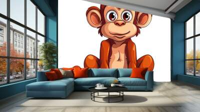 Cute cartoon monkey. Animal clipart illustration. Generative AI Wall mural