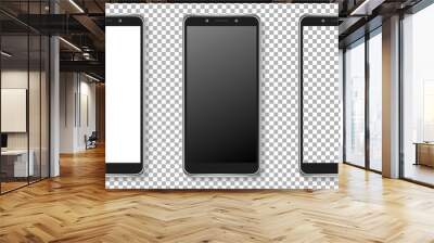 Realistic smartphone display mockup set. Smartphone mockup isolated on transparent background. Realistic vector illustration. Wall mural