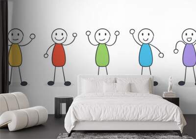 Set of cartoon doodle figure. Cartoon people in different poses. Vector illustration.  Wall mural