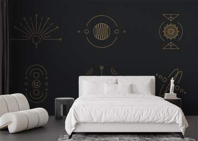 Set of moon and sun line art. Minimal boho linear symbols. Celestial mystic element. Vector line art illustration. Wall mural