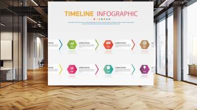 Timeline for 12 months or 1 year, Infographic hexagon template for business.road map. Wall mural