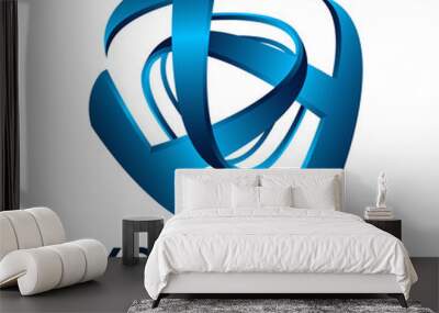 Creative abstract initial letter T vector logo design template element. Colored blue 3D concept icon Wall mural