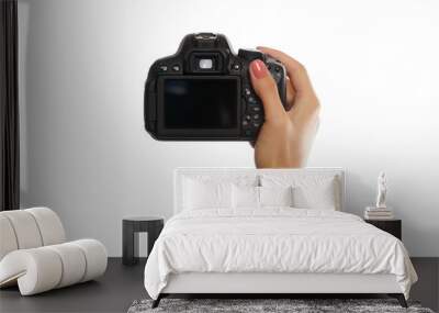 Female hand with digital camera isolated on white Wall mural