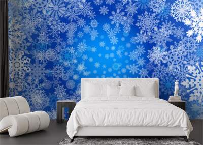 Christmas snowflakes background Blue background with snowflakes. Vector illustration Wall mural