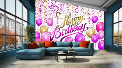 Happy Birthday typography vector design for greeting cards and poster with pink balloon, confetti, design template for birthday celebration. Wall mural