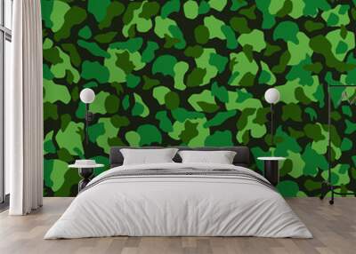 Seamless green camouflage pattern. Khaki texture, vector illustration. Camo print background. Abstract military style backdrop Wall mural